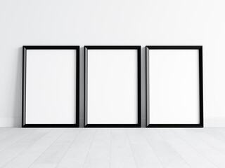 Three black frames mockup, poster mockup, print mockup, 3d render