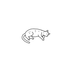 Cat domestic animal sleeping. Pet outline black white doodle vector illustration.
