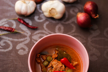 Panang Curry With Pork. Thai food that is popular among families and is a popular street food food that Thai people like.