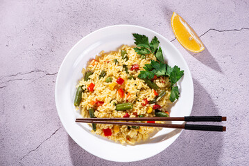 vegetarian dish. rice with vegetables