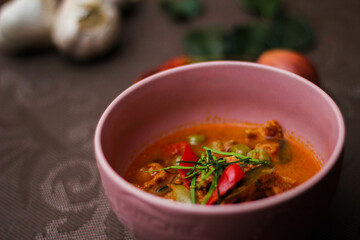Panang Curry With Pork. Thai food that is popular among families and is a popular street food food that Thai people like.