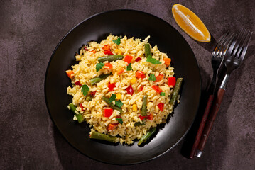 vegetarian dish. rice with vegetables