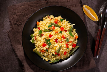vegetarian dish. rice with vegetables