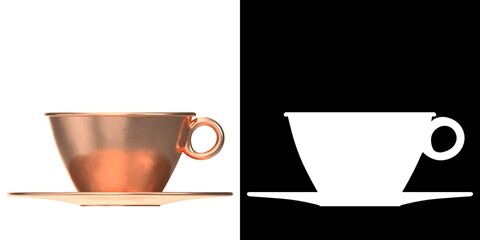 3D rendering illustration of a pure copper tea cup