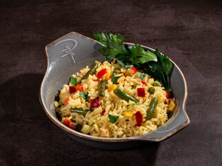 vegetarian dish. rice with vegetables