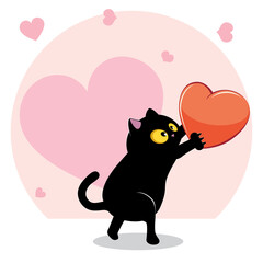 Black cat holding heart