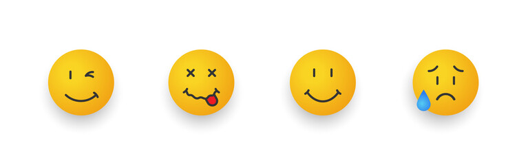Smile icons set. Cartoon emoji set. Smiley faces with different emotions. Vector illustration