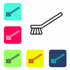 Black line Brush for cleaning icon isolated on white background. Cleaning service concept. Set icons in color square buttons. Vector