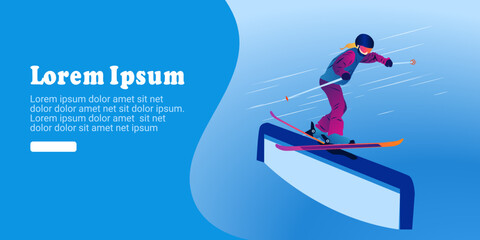  UI design of an abstract man skiing on abstract background. Freeski slopestyle