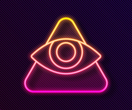 Glowing neon line Masons symbol All-seeing eye of God icon isolated on black background. The eye of Providence in the triangle. Vector
