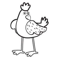 Rooster in hand drawn style. Coloring with farm bird illustration page or book for kids and adults
