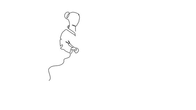 Karate. Fighting man and woman wearing kimono drawing with continuous line, quick sketch, combat and martial arts concept, minimalist vector illustration 