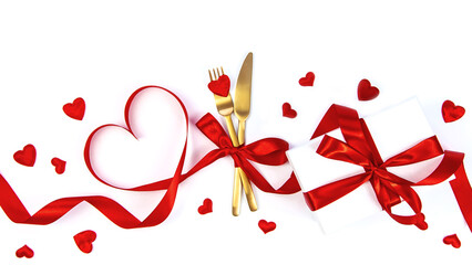 Background isolate with hearts romantic dinner. Valentine's Day. Selective focus.