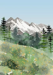 Poster landscape clipart, watercolor mountain lake clipart, forest background clip art, summer nature digital printable image, lake painting © lyubovzaytseva