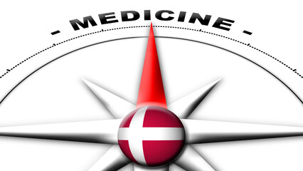 Denmark Globe Sphere Flag and Compass Concept Medicine Titles – 3D Illustration