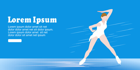 UI design of abstract woman skating on ice on abstract blue background. Female Figure Skaters