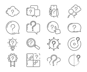 Set of line icons question mark simple outline elements isolated on white background