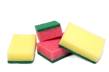 Red and yellow sponges isolated on white background