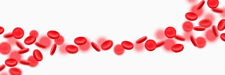 World donor day abstract wallpaper, 3d blood cells flowing in vein isolated on white background. Vector illustration. Medical border frame, hospital banner concept design - obrazy, fototapety, plakaty