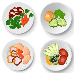 Fresh vegetables on plate. Paprika, carrots, radishes, lettuce and artichoke platter. Healthy dish of fresh food. Dish for restaurant, dishware with food. Assorted fresh natural vegetables on plate