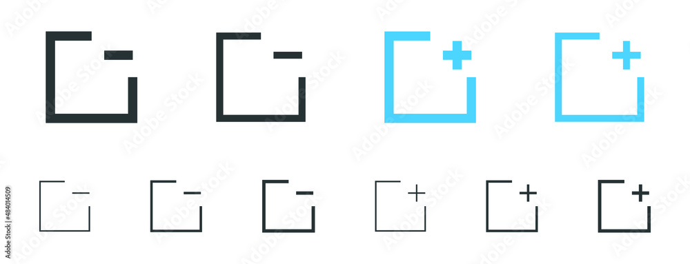 Poster page open new window icon, new page tap icon symbol, open another tab icon button . create and close tabs icons
