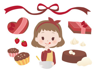 バレンタインにチョコレートを作る女の子