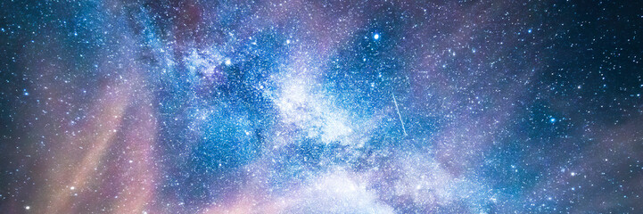 Milky way background with blue and purple colors