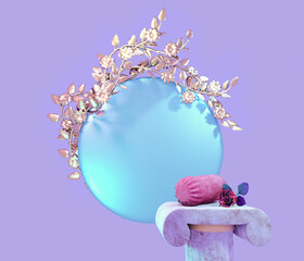 antique background with golden plants and column