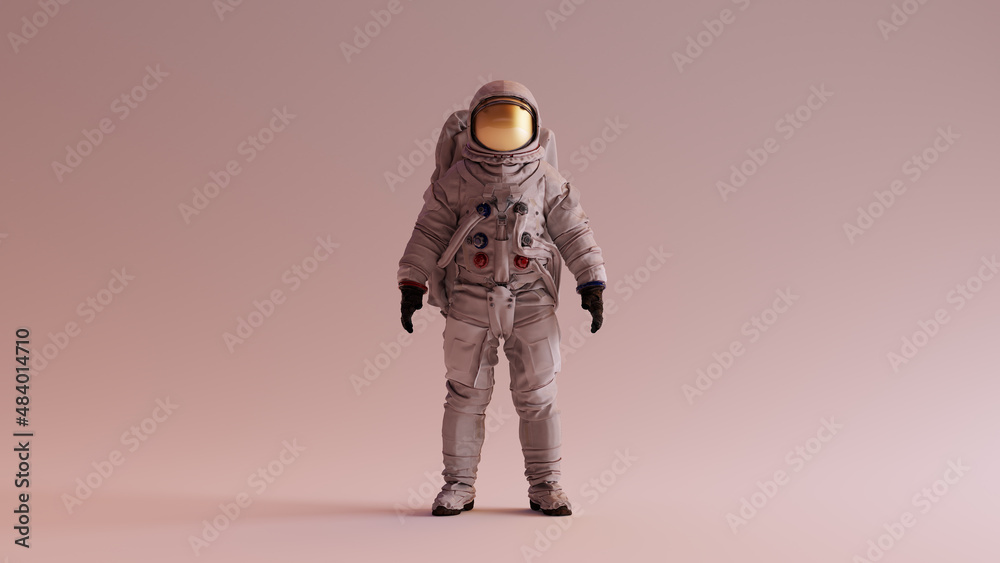 Wall mural astronaut with gold visor and white helmet spacesuit with warm background with neutral diffused side