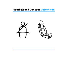 Seatbelt and car seat vector outline icon illustration. Seatbelt and car seat icon