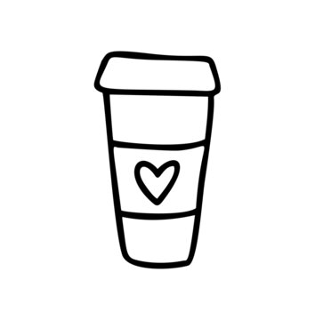 Hand drawn cup of coffee with heart vector love icon for Valentines Day. Element for mobile concept and web design. Locked shaped valentine. Symbol, logo illustration graphic