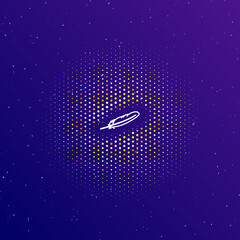Fototapeta premium A large white contour feather symbol in the center, surrounded by small dots. Dots of different colors in the shape of a ball. Vector illustration on dark blue gradient background with stars