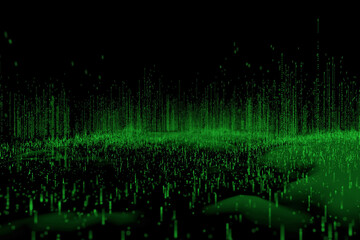 Black and green matrix background moving on screen, digital age concept. Binary algorithm, data code interface, encryption and coding, string matrix background.