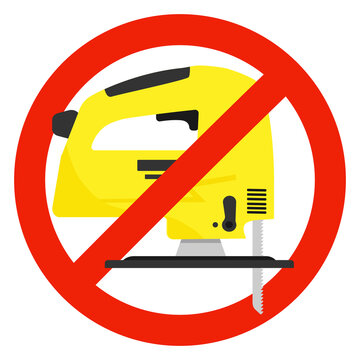 cut with a saw prohibited sign symbol. do not make noise