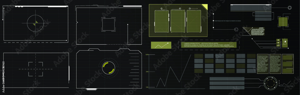 Poster abstract virtual game target monitor control panel layout texture concept design. hud futuristic use