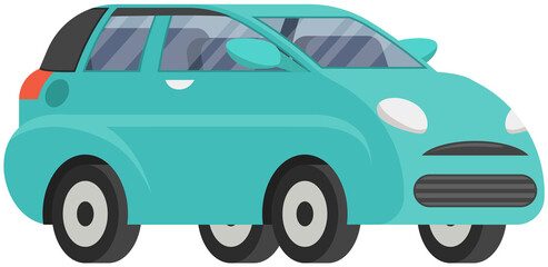 Blue family car for driving on road. Transport for traveling and city trips. Flat automobile with isolated white background vector. Modern car design transport and equipment , vehicle sedan side view