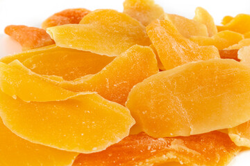 Natural dried organic mango and a white background