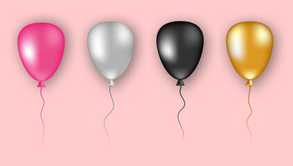 color balloons. Realistic birthday and party flying glossy balloon collection, 3D decorative elements for posters, greeting cards and invitations. Vector illustration isolated balloons set