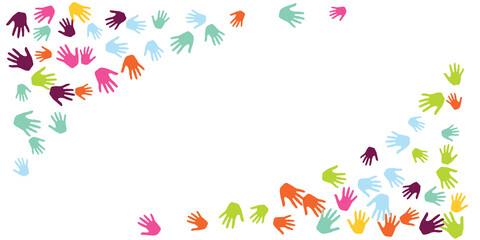 Colorful kids handprints art therapy concept vector illustration.