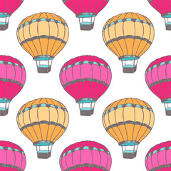 Obraz premium Cartoon hot air balloons illustration vector seamless patter.