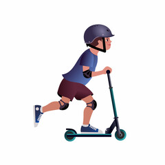 Boy in a Safety helmet on scooter. Isolated Vector illustration for mockup or flat design advertising banner.