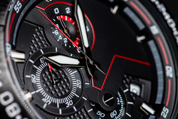 Black modern clock face. close up background