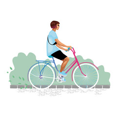 Fototapeta premium Young girl riding a bicycle with a fashion closes, vector, illustration by hand