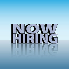 Now Hiring bold design with a reflection  in blue - Vector Illustration