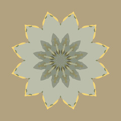 Vector round pattern with colored yellow and gray lines. Circle of symmetry. Design element.