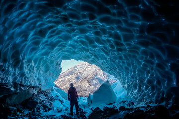 Man inside an ice cave