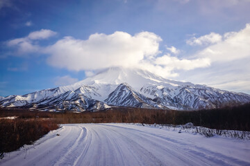 Snow covered Vilyuchinsky volcano in winter