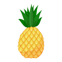 Bright pineapple with cartoon style. Yellow tropical fruit. Pineapple juice. Vector illustration isolated on white background.