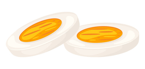 Illustration of boiled egg cut. Image for food and agricultural industries.