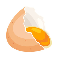 Illustration of broken chicken eggshell and liquid egg. Image for food and agricultural industries.